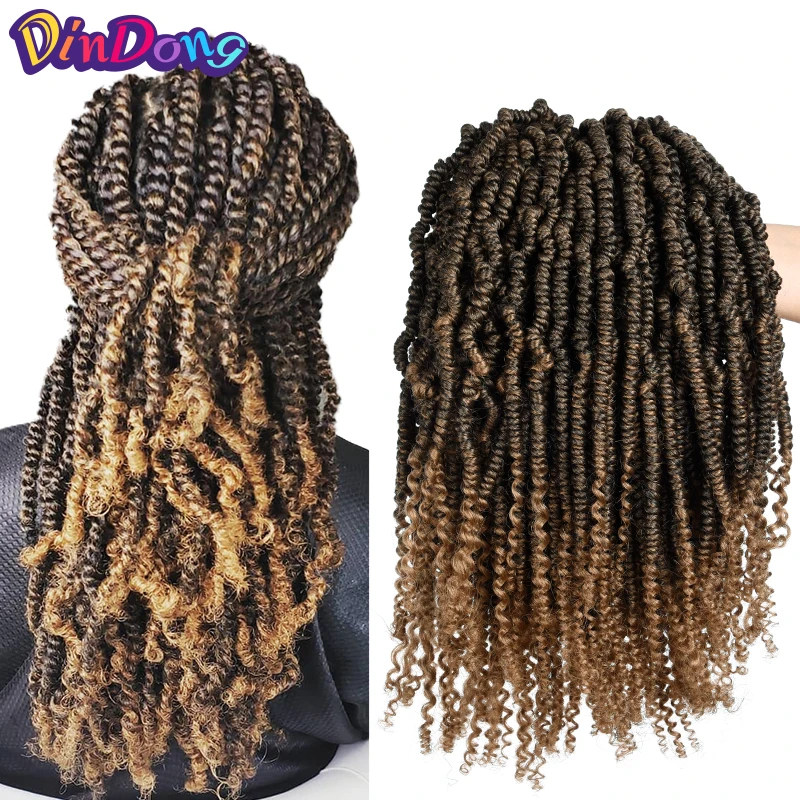 

DinDong 12'' Passion Spring Twists Synthetic Crotchet Hair Extensions Kinky Curly Black Brown Burgundy Ombre Crochet Braids