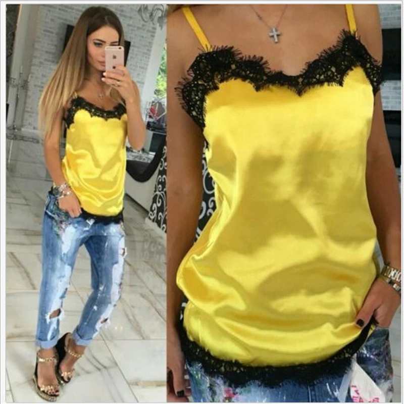 Summer Tank Tops Women Off The Shoulder Lace Hem Tops Colorful Spaghetti StrapFemale Sexy Satin Tank Top Lady Camis
Summer Tank Tops Women Off The Shoulder Lace Hem Tops Colorful Spaghetti StrapFemale Sexy Satin Tank Top Lady Camis
