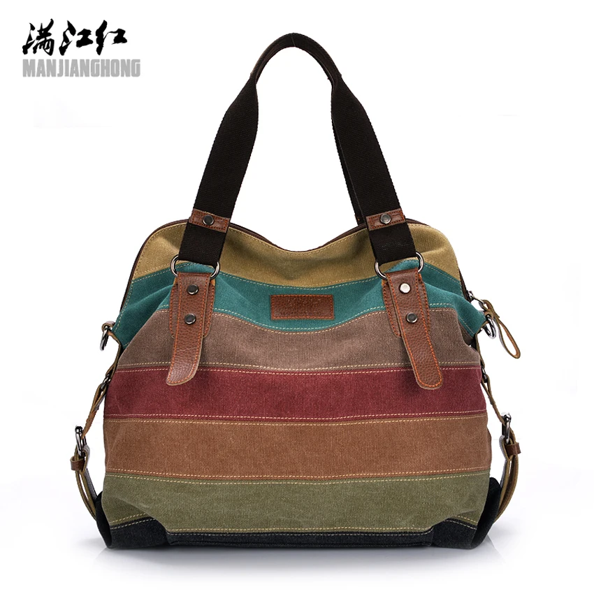 Image 2017 Women Canvas Tote Bag Patchwork Lady Shoulder Bags Fashion Striped Girls Handbags Sac A Main Female De Marque Bolsos Mujer