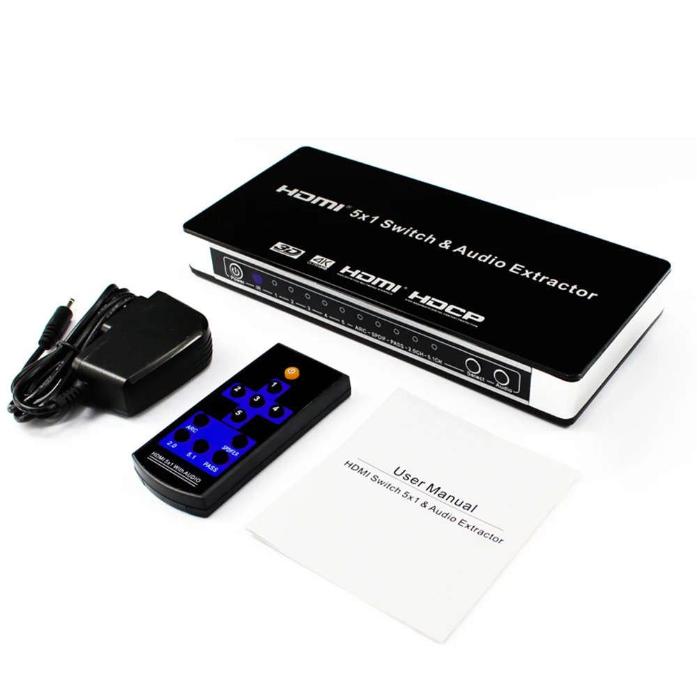 HDMI Switch 5x1 HDMI Switcher Converter Audio Extractor support 4Kx2K 3D EDID ARC Audio 7.1CH/ADV/2CH
HDMI Switch 5x1 HDMI Switcher Converter Audio Extractor support 4Kx2K 3D EDID ARC Audio 7.1CH/ADV/2CH