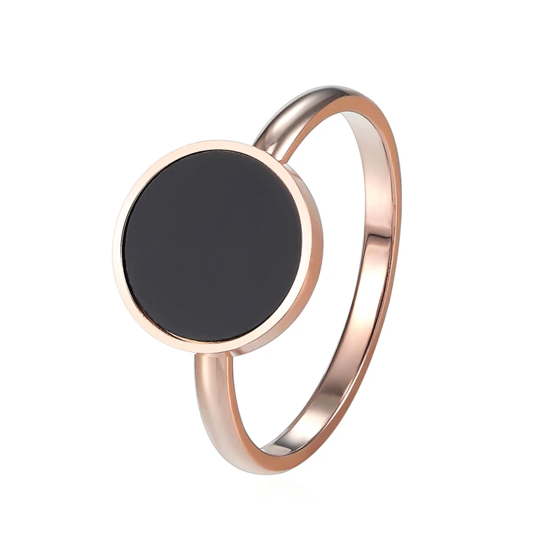 New Design Brand Ring For Women Titanium Steel Black Enamel Three Wide Rose Gold Color Beauty Anillos Female Rings Jewelry Gift 37