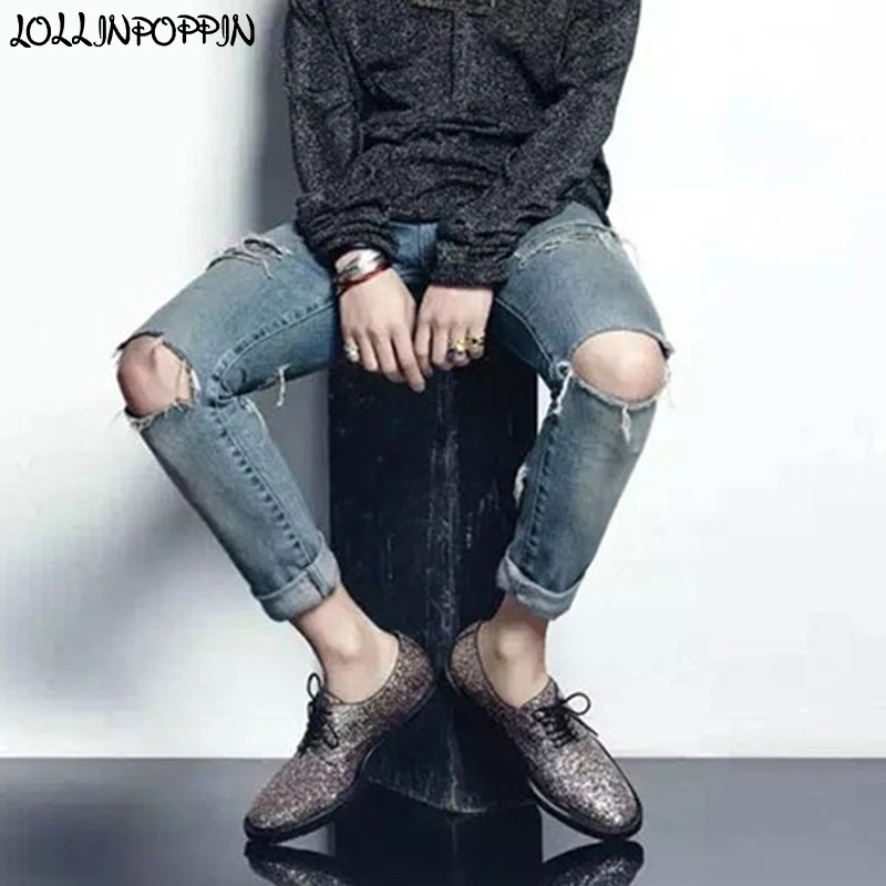 Mens Ripped Broken Jeans Slim Fit Garment Washed Vintage Denim Pants For Men KPOP Same Style Holed Destroyed Jeans
Mens Ripped Broken Jeans Slim Fit Garment Washed Vintage Denim Pants For Men KPOP Same Style Holed Destroyed Jeans