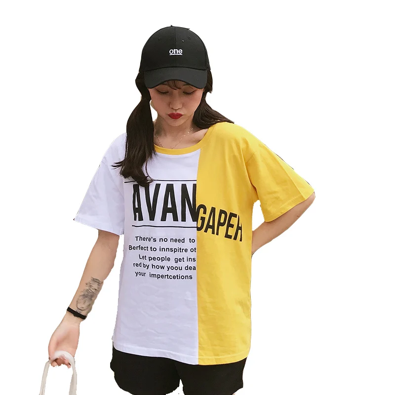 Short-sleeved T-shirt female 2019 summer women's new personality color matching letter printing loose round neck T-shirt top
Short-sleeved T-shirt female 2019 summer women's new personality color matching letter printing loose round neck T-shirt top