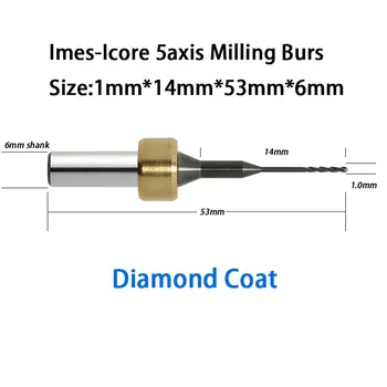 Diamond Coat 1mm Head Diamter 53mm Length for Imes-Icore 5axis CADCAM to Milling Zirconia, PMMA, Wax.
Diamond Coat 1mm Head Diamter 53mm Length for Imes-Icore 5axis CADCAM to Milling Zirconia, PMMA, Wax.