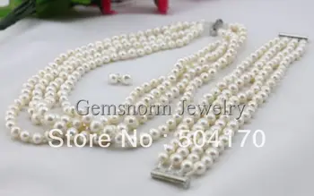 Luxury 4 Rows Pearl Necklace/Bracelet/Stud Earrings Set 7-8MM Freshwater Pearl Beads Jewelry Set FP115
Luxury 4 Rows Pearl Necklace/Bracelet/Stud Earrings Set 7-8MM Freshwater Pearl Beads Jewelry Set FP115