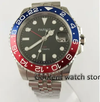 40mm GMT automatic watch PARNIS black dial Pepsi bezel Sapphire glass date
40mm GMT automatic watch PARNIS black dial Pepsi bezel Sapphire glass date