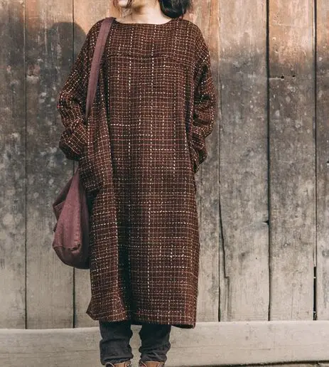 Winter new women loose long-sleeved long section of retro cotton lining woolen dress S405
Winter new women loose long-sleeved long section of retro cotton lining woolen dress S405