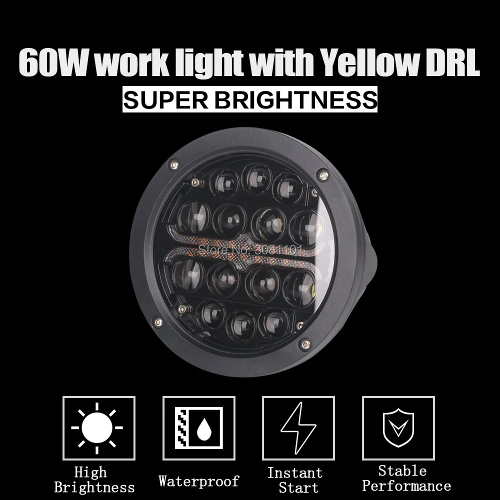 2PCS 60W Round Led Projector Work Light with Yellow DRL Off-road Driving Lights Fits for Cars,Motorcycle, Truck, ATV, or UTV
2PCS 60W Round Led Projector Work Light with Yellow DRL Off-road Driving Lights Fits for Cars,Motorcycle, Truck, ATV, or UTV