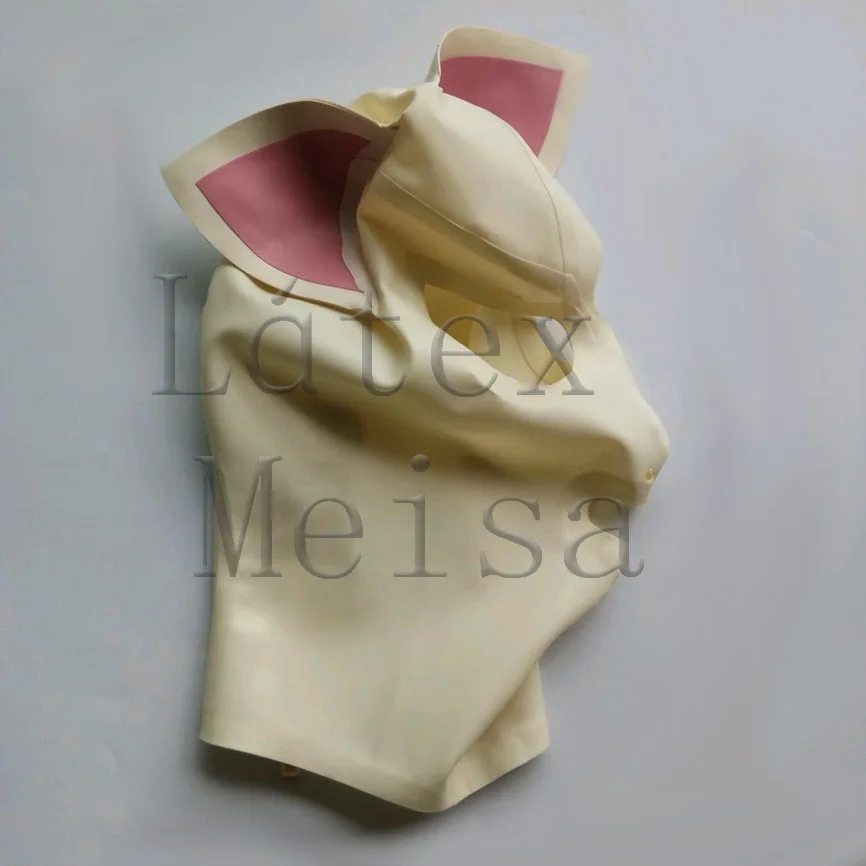 Fetish latex hoods attached pink ears open nostrils mouth and eyes with back zip
Fetish latex hoods attached pink ears open nostrils mouth and eyes with back zip
