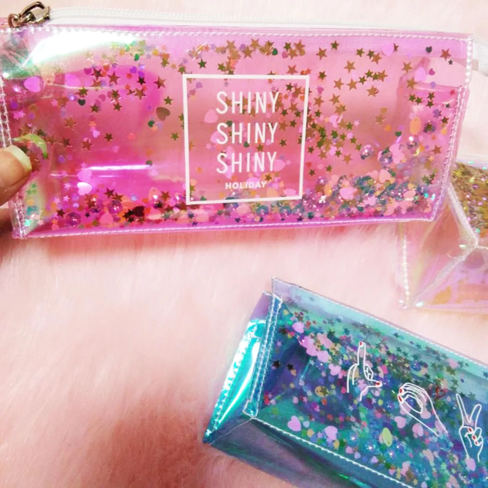 1PC Transparent Cool Pencil Case Super Shiny Laser PVC Pencils Bags High Quality Stationery Pouch Office School Supplies 18