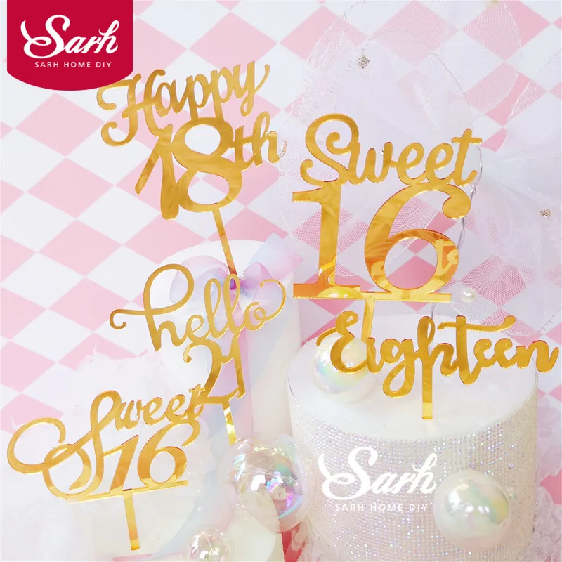 Gold "Sweet 16" "Eighteen" Happy Birthday Shiny Hand Writing Cake Topper for Birthday's Party Decoration Baking Lovely Gifts
Gold "Sweet 16" "Eighteen" Happy Birthday Shiny Hand Writing Cake Topper for Birthday's Party Decoration Baking Lovely Gifts