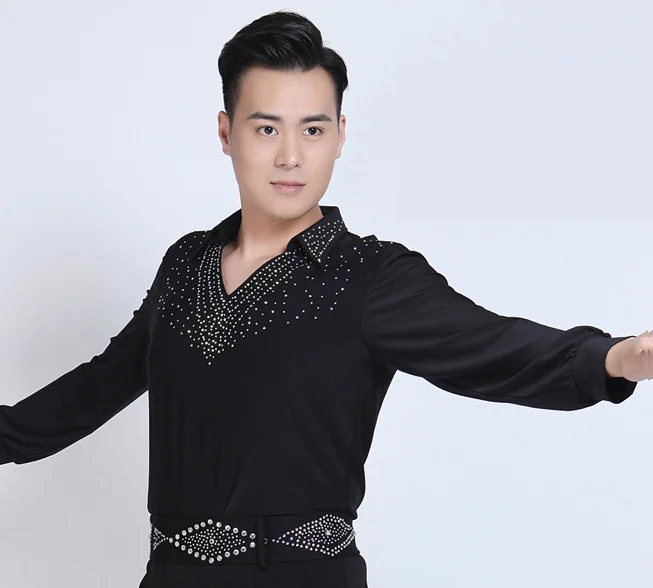 2019 Latin Dance Shirts Men Long Sleeve V Neck Sequin Diamond Tops Ballroom Shirt Practice Wear Competition Dancing Clothes
2019 Latin Dance Shirts Men Long Sleeve V Neck Sequin Diamond Tops Ballroom Shirt Practice Wear Competition Dancing Clothes