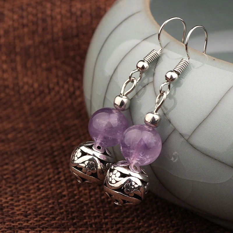 New Summer fashion metal ball dangle earrings for women , vintage jewelry purple nature stones ethnic earrings
New Summer fashion metal ball dangle earrings for women , vintage jewelry purple nature stones ethnic earrings