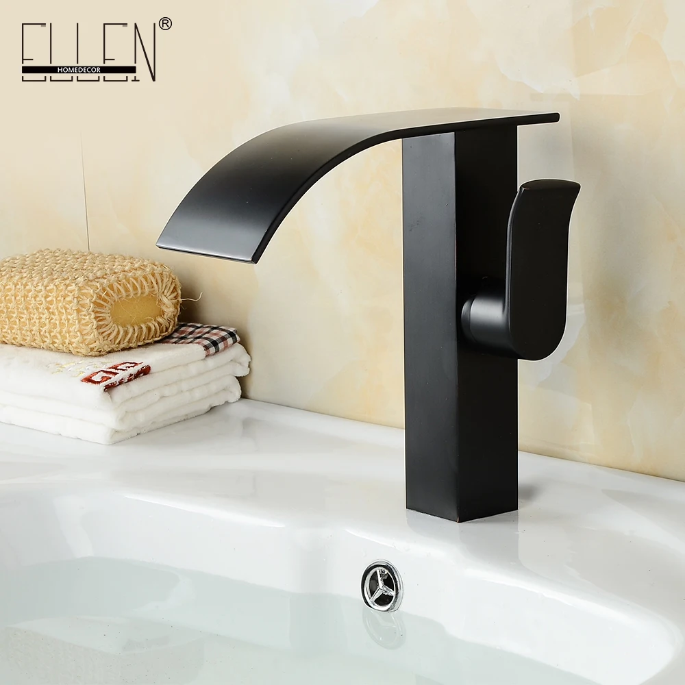 

Fashion style deck mounted soild brass black faucet oil-rubbed bronze vessel sink waterfall bathroom faucets mixer tap ELF1404B