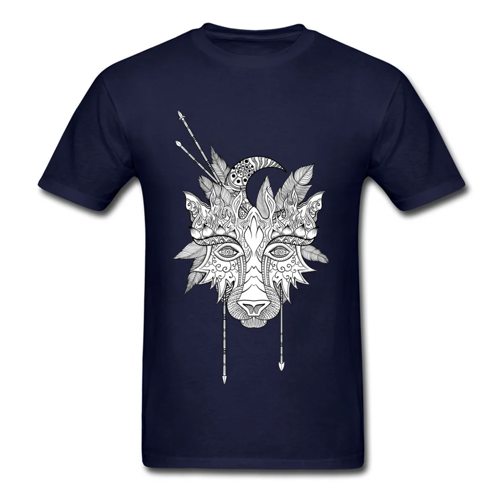 Normal Boho wolf indian totem head VALENTINE DAY Tops T Shirt 2018 Discount O-Neck All Cotton Tops Shirts Men Top T-shirts Boho wolf indian totem head navy
