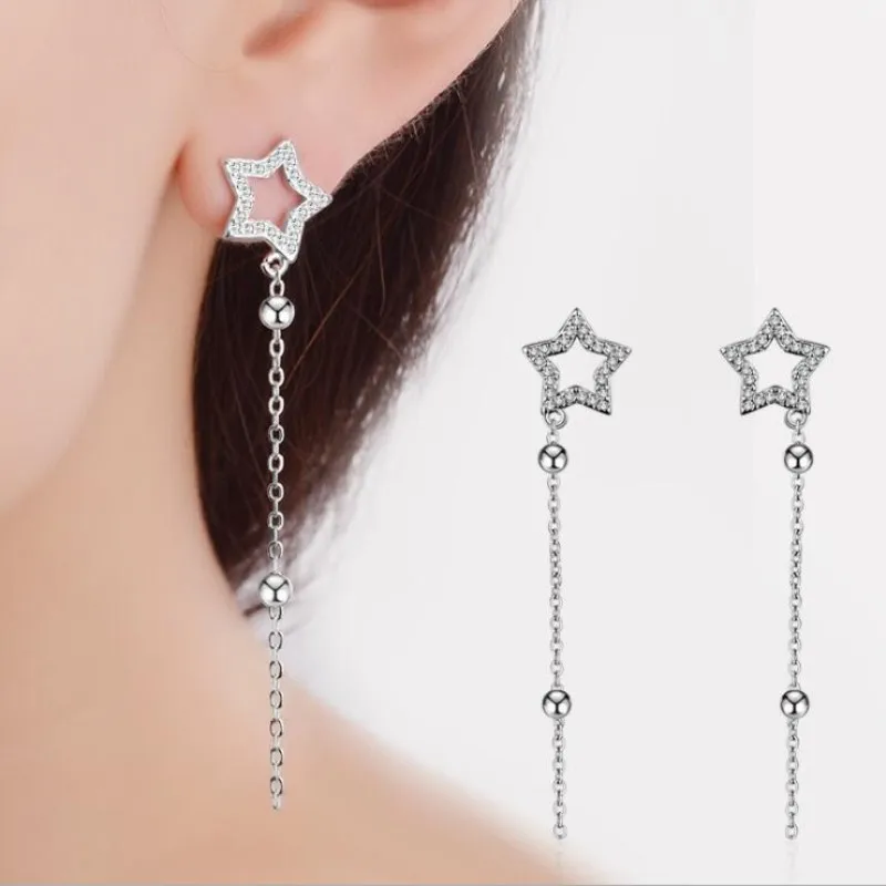 Fashion Exquisite 925 Sterling Silver Jewelry Five-pointed Long Tassel Ear Line Cute Star Crystal Gift Dangle Earrings SE378
Fashion Exquisite 925 Sterling Silver Jewelry Five-pointed Long Tassel Ear Line Cute Star Crystal Gift Dangle Earrings SE378