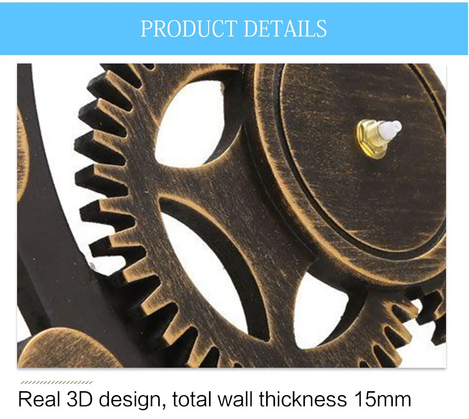 404550cm 3D Wall Clock LargeWoodenVintage Wall Clocks SilentAntique Big Wall Watches Home Decor For Living Room(3)