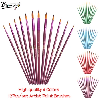 Bianyo 12Pcs Round Shape Nylon Hair 4 Colors Wooden Handle Paint Brush Set For Art School Watercolor Acrylic Painting Supplies
Bianyo 12Pcs Round Shape Nylon Hair 4 Colors Wooden Handle Paint Brush Set For Art School Watercolor Acrylic Painting Supplies