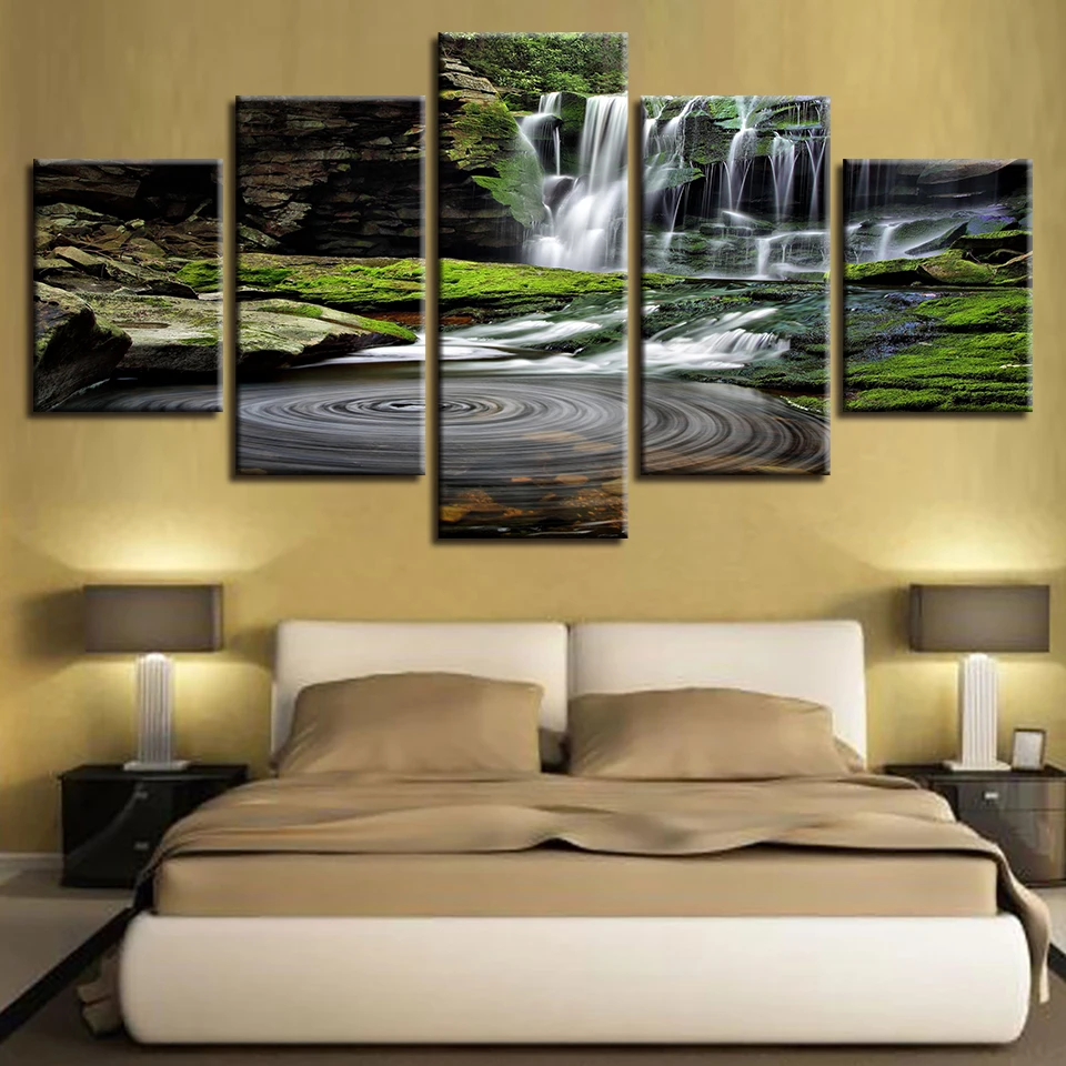 Printing Decor For Living Room Wall Art Modular Pictures 5 Pieces Beautiful Waterfall Green Tree Natural Scenery Canvas Painting
Printing Decor For Living Room Wall Art Modular Pictures 5 Pieces Beautiful Waterfall Green Tree Natural Scenery Canvas Painting