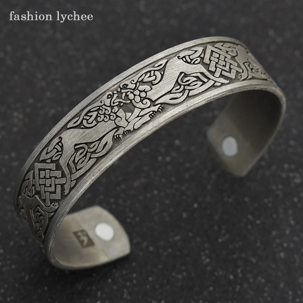 fashion lychee Viking Fenrir Wolf Norse Myth Animal Open Bangle Geometric Knot Health Magnetic Bracelet For Men
fashion lychee Viking Fenrir Wolf Norse Myth Animal Open Bangle Geometric Knot Health Magnetic Bracelet For Men