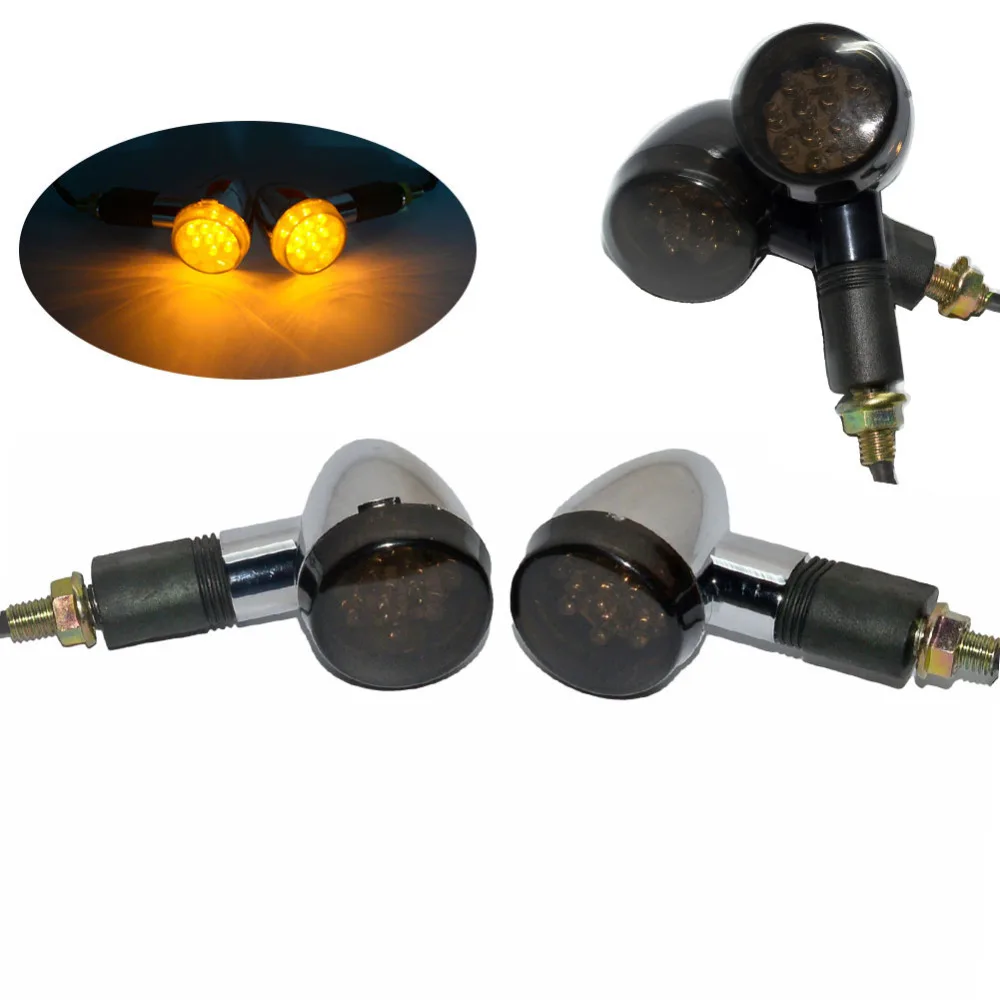 Pair Universal 10mm Motorcycle Smoked LED Blinker Turn Signal Indicators Light