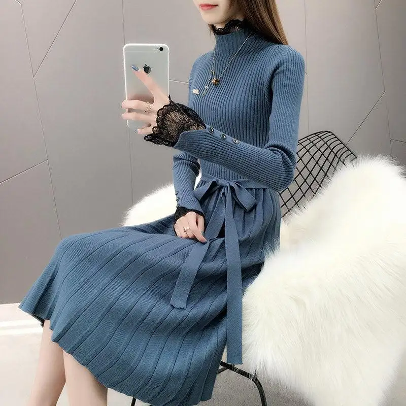 2019 New Spring Autumn Sweater Dresses Women Long Sleeve Lace Knitted Dress Sashes Female Bow Lace Up Elegant Dress Jumper X74
2019 New Spring Autumn Sweater Dresses Women Long Sleeve Lace Knitted Dress Sashes Female Bow Lace Up Elegant Dress Jumper X74