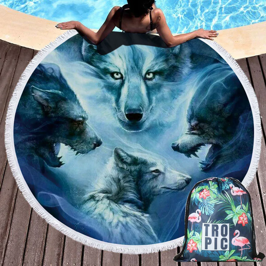 Summer Round Wolf Beach Towel Microfiber with Drawstring Backpack Bag Towels Yoga Mat Blanket with Tassels Telo Mare Strandtuch
Summer Round Wolf Beach Towel Microfiber with Drawstring Backpack Bag Towels Yoga Mat Blanket with Tassels Telo Mare Strandtuch
