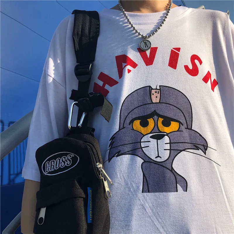 Summer new female cat and mouse letter print cartoon large size short sleeve fun Harajuku hip hop tops Ulzzang spoof tees shirt
Summer new female cat and mouse letter print cartoon large size short sleeve fun Harajuku hip hop tops Ulzzang spoof tees shirt