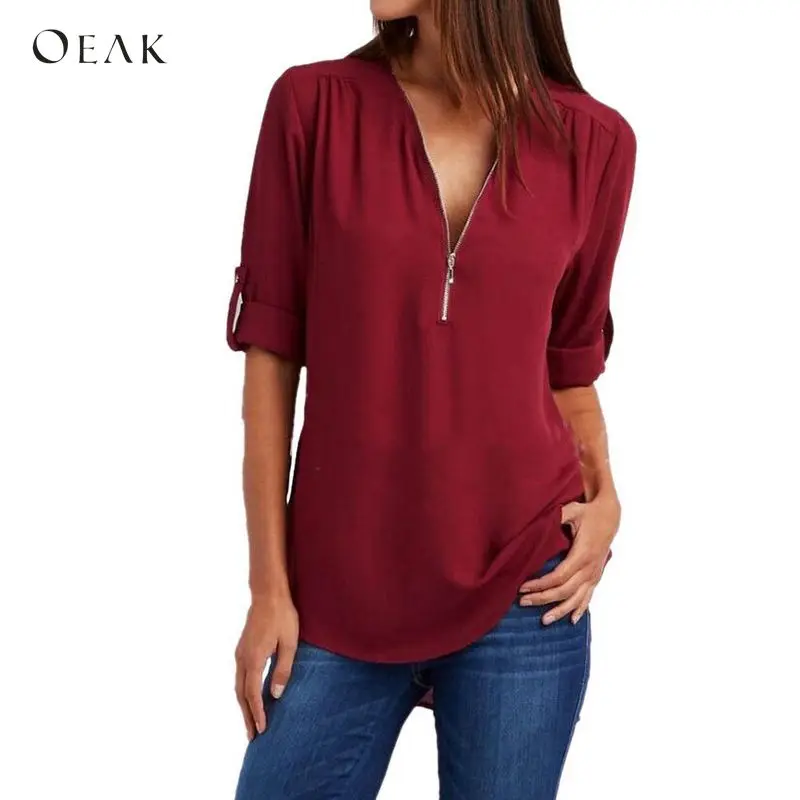 OEAK Women 5XL Plus Size Casual Chiffon Blouses Tops 2018 Spring Long Sleeve Zipper V Neck Shirts Loose Elegant Blusas Camisas
OEAK Women 5XL Plus Size Casual Chiffon Blouses Tops 2018 Spring Long Sleeve Zipper V Neck Shirts Loose Elegant Blusas Camisas