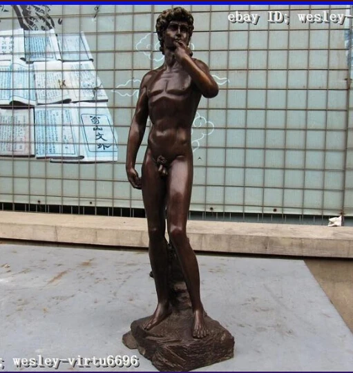 free 22"Western Art Bronze Carved nude Man David God statuary fast
