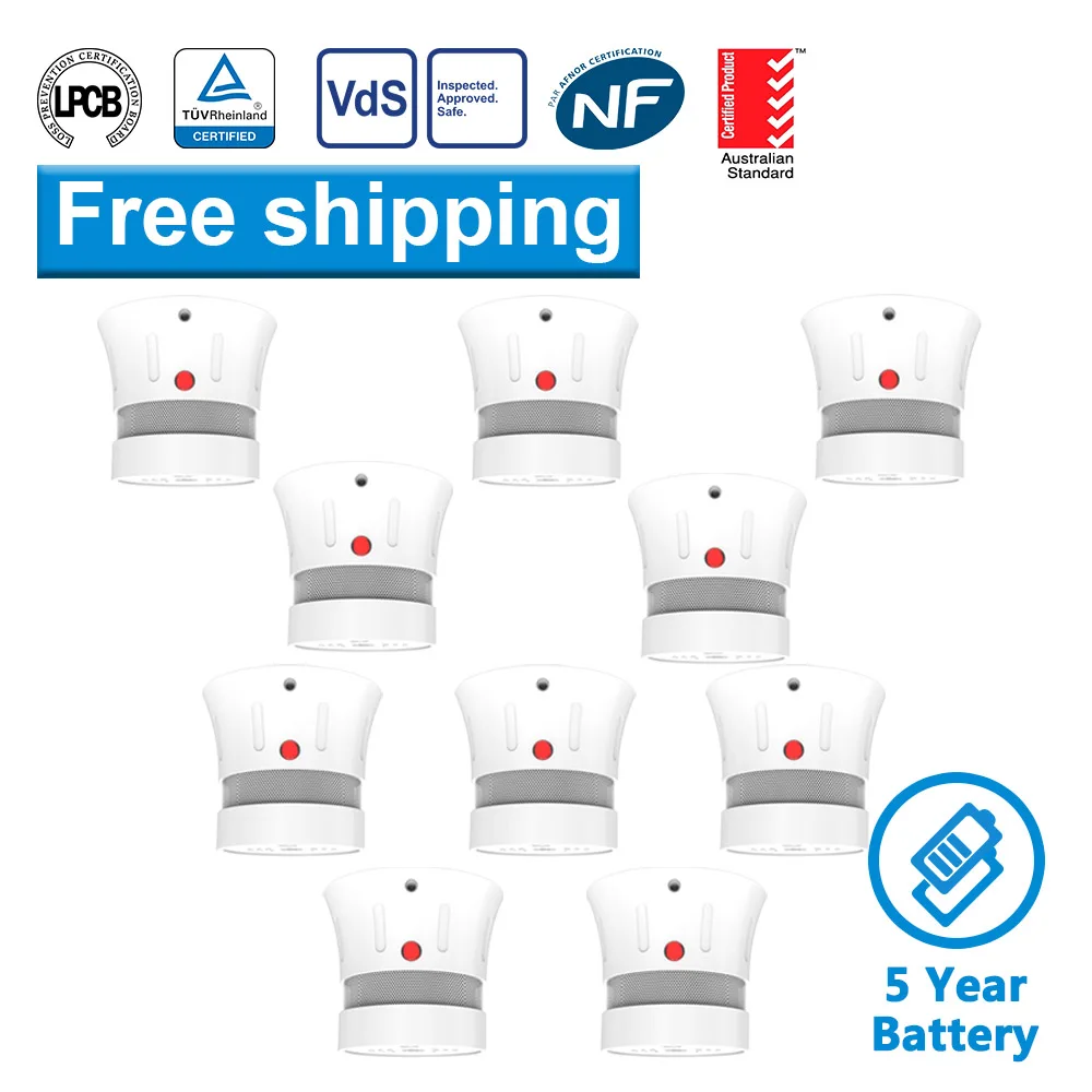 CPVan 10PCS Smoke Alarm Detector Sensor 5dB CE Certified EN14604 5-Year Battery life Fire Alarm rookmelder free shipping
CPVan 10PCS Smoke Alarm Detector Sensor 5dB CE Certified EN14604 5-Year Battery life Fire Alarm rookmelder free shipping