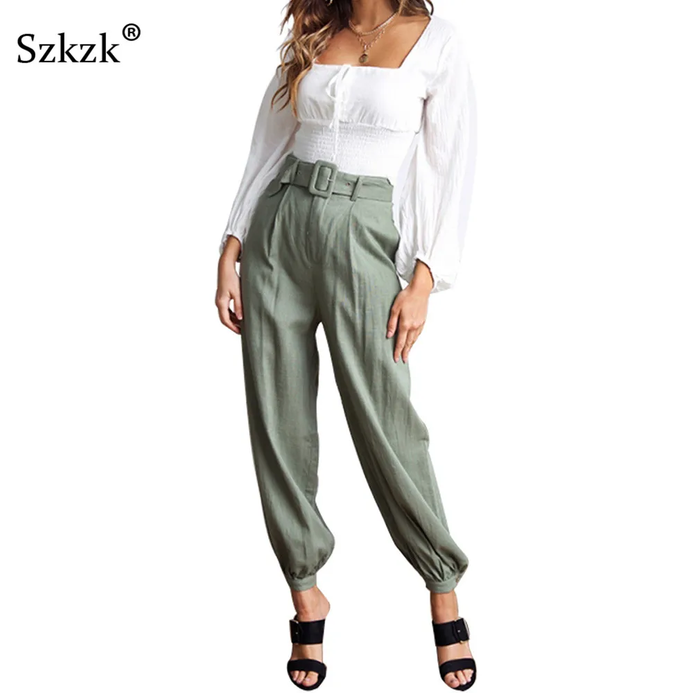 Szkzk 2019 Spring Women High Waist Pants Casual Lantern Streetwear Length Trousers Fashion Female Loose Green Office Pants
Szkzk 2019 Spring Women High Waist Pants Casual Lantern Streetwear Length Trousers Fashion Female Loose Green Office Pants