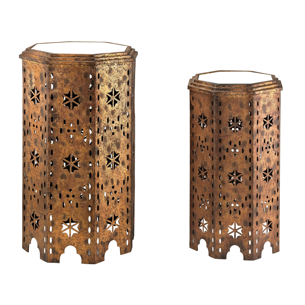 Sterling Set Of 2 Moroccan Side Table With Mirrored Tops