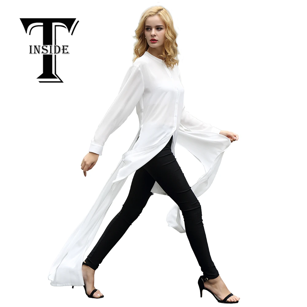 T-INSIDE Women's Chiffon Blouse w/ Long Sleeve White