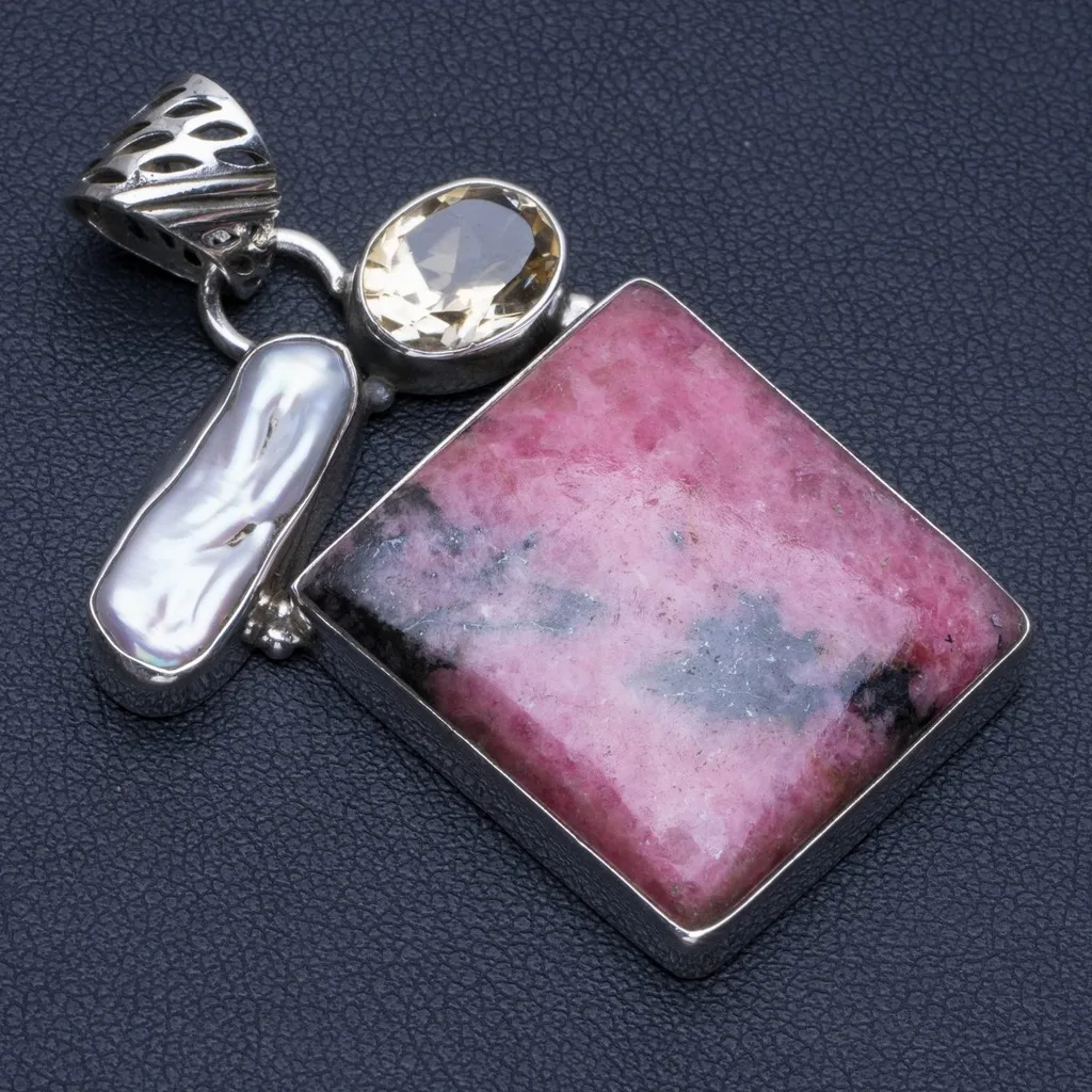 Natural Rhodonite,Citrine and Biwa Pearl Punk Style 925 Sterling Silver Pendant 2" R0163
Natural Rhodonite,Citrine and Biwa Pearl Punk Style 925 Sterling Silver Pendant 2" R0163