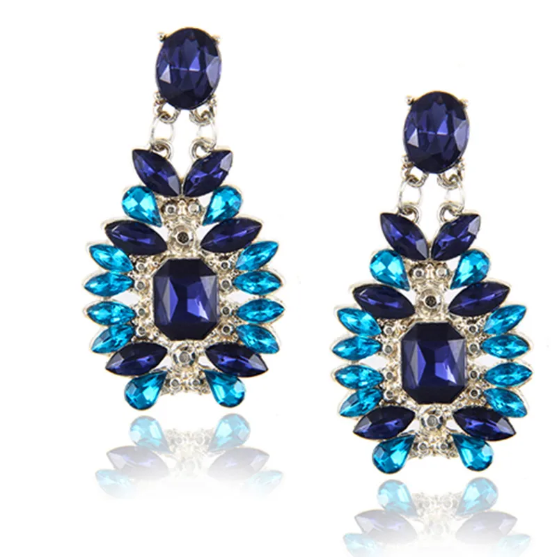 Fashion Jewelry Water Design Crystal Drop Earrings Black Blue Rhinestone Dangle Earring Luxury Wedding Jewelry