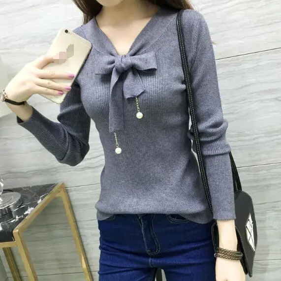 Female V-neck Sweater Women Knitted Sweaters And Pullovers Long Sleeve Pull Femme Autumn Winter Bow Beading Jumper Pullover AH76
Female V-neck Sweater Women Knitted Sweaters And Pullovers Long Sleeve Pull Femme Autumn Winter Bow Beading Jumper Pullover AH76