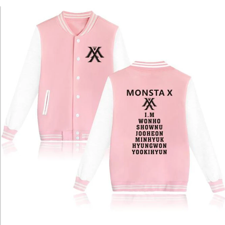 Корейские толстовки Monsta X KPOP на молнии в стиле Харадзюку, флисовая бейсбольная форма для фанатов, куртки для мужчин и женщин, розовая толстовка Moletom
Корейские толстовки Monsta X KPOP на молнии в стиле Харадзюку, флисовая бейсбольная форма для фанатов, куртки для мужчин и женщин, розовая толстовка Moletom