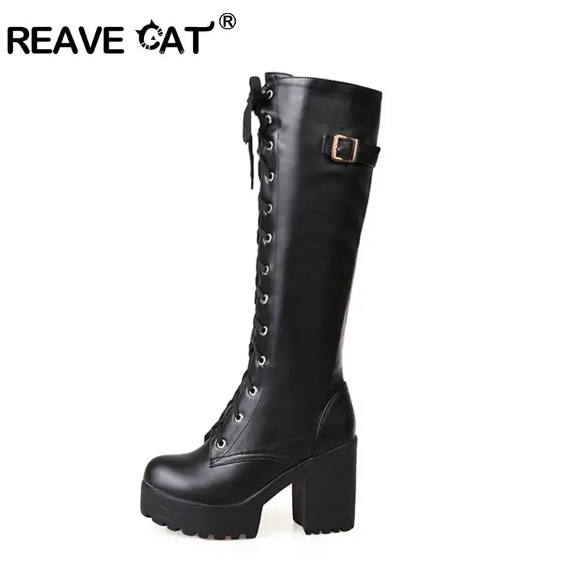 REAVE CAT Spring Autumn Lacing Knee High Boots Women Fashion White Square Heel Woman Leather Shoes Winter Large Size 34-43
REAVE CAT Spring Autumn Lacing Knee High Boots Women Fashion White Square Heel Woman Leather Shoes Winter Large Size 34-43