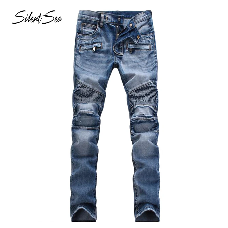 Silentsea высококачественные длинные мужские джинсы хлопковая ткань узкие прямые