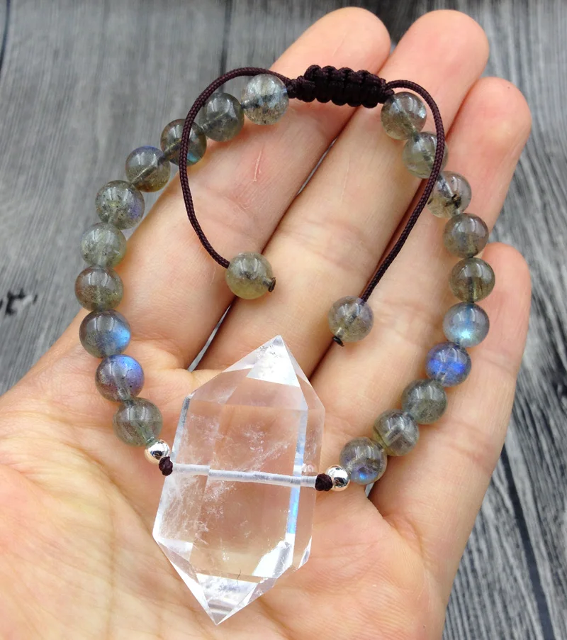 YA2549 Natural Clear Quartz Double Point Labradorite Stone 7mm Round Stone Beads Cord Knot Bracelet Adjust 6.5inch long
YA2549 Natural Clear Quartz Double Point Labradorite Stone 7mm Round Stone Beads Cord Knot Bracelet Adjust 6.5inch long