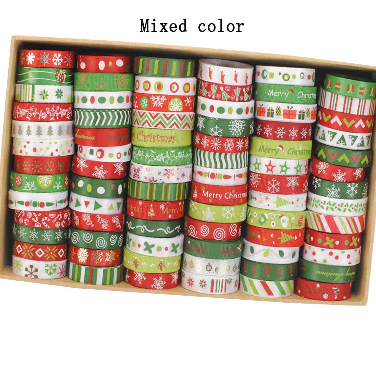 

Random Merry Christmas set 12 style 9MM red,white,green,mixed random 12 yards printed grosgrain/satin ribbons