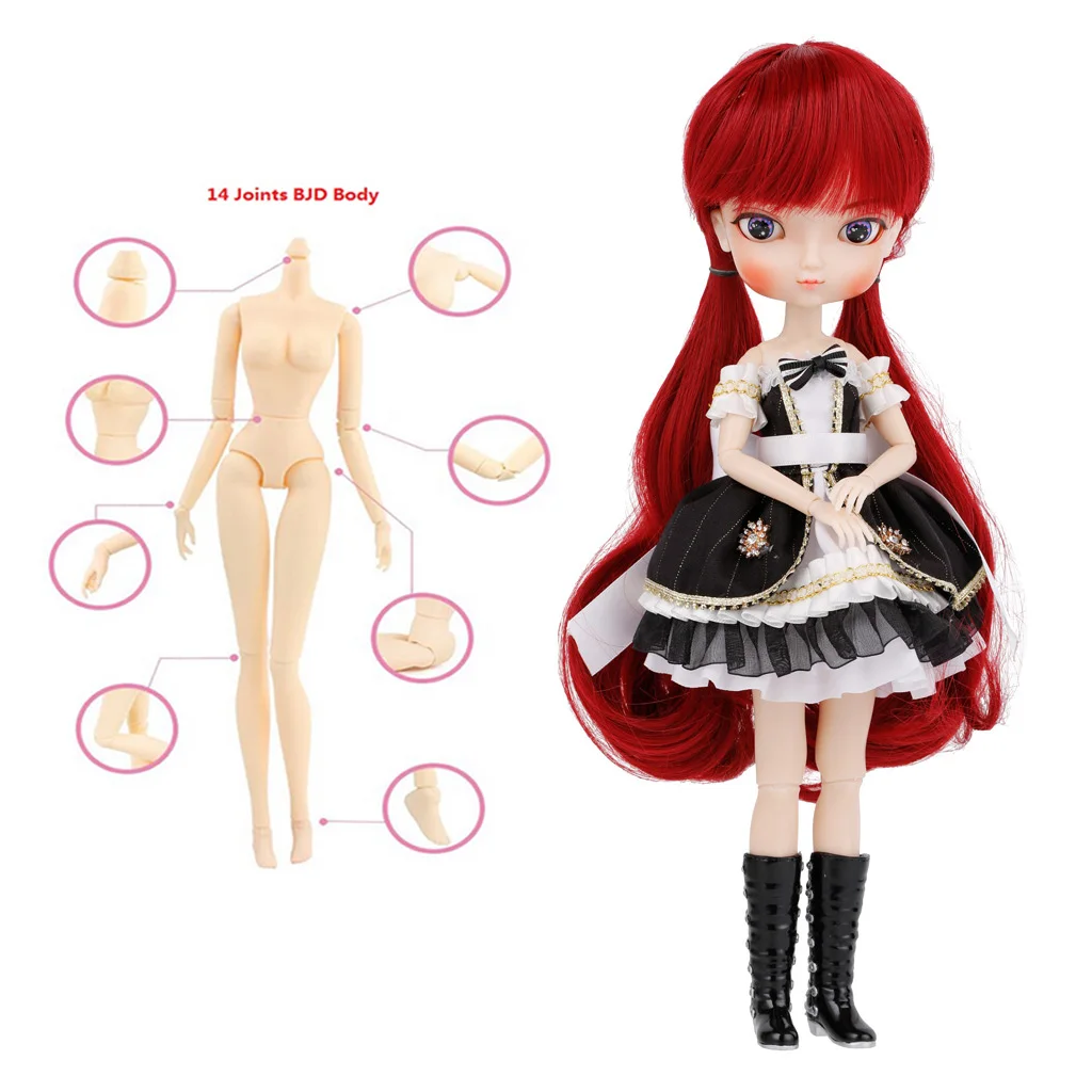 Flexible 14 Joints 1/6 BJD SD Doll Anime Girl Action Figures with Costume, Shoes, Stand, 5 Pairs Hands