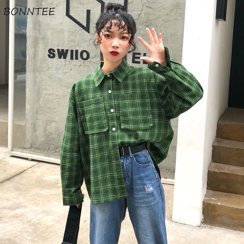 Shirts Women Solid Simple All-match Plaid Retro Pockets Leisure Harajuku Shirt Womens Trendy Ulzzang Loose Blouses Ladies Tops
Shirts Women Solid Simple All-match Plaid Retro Pockets Leisure Harajuku Shirt Womens Trendy Ulzzang Loose Blouses Ladies Tops