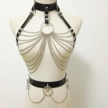 Women Punk Harness Black Leather Handmade Bondage female Harajuku Chokerbelt Sexy silver Chain Bra
Women Punk Harness Black Leather Handmade Bondage female Harajuku Chokerbelt Sexy silver Chain Bra