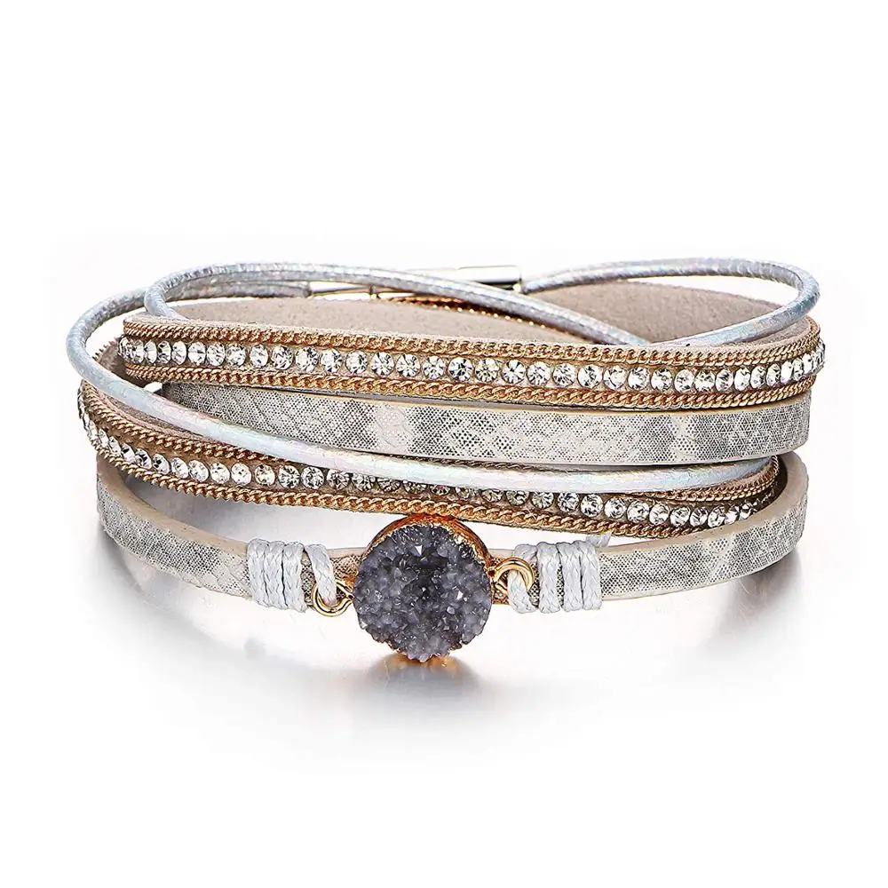 HIYONG Multi-Layer Leather Stone Bracelet Braided Wrap Cuff Bangle With Alloy Magnetic Clasp Handmade Jewelry For Women Gift
HIYONG Multi-Layer Leather Stone Bracelet Braided Wrap Cuff Bangle With Alloy Magnetic Clasp Handmade Jewelry For Women Gift