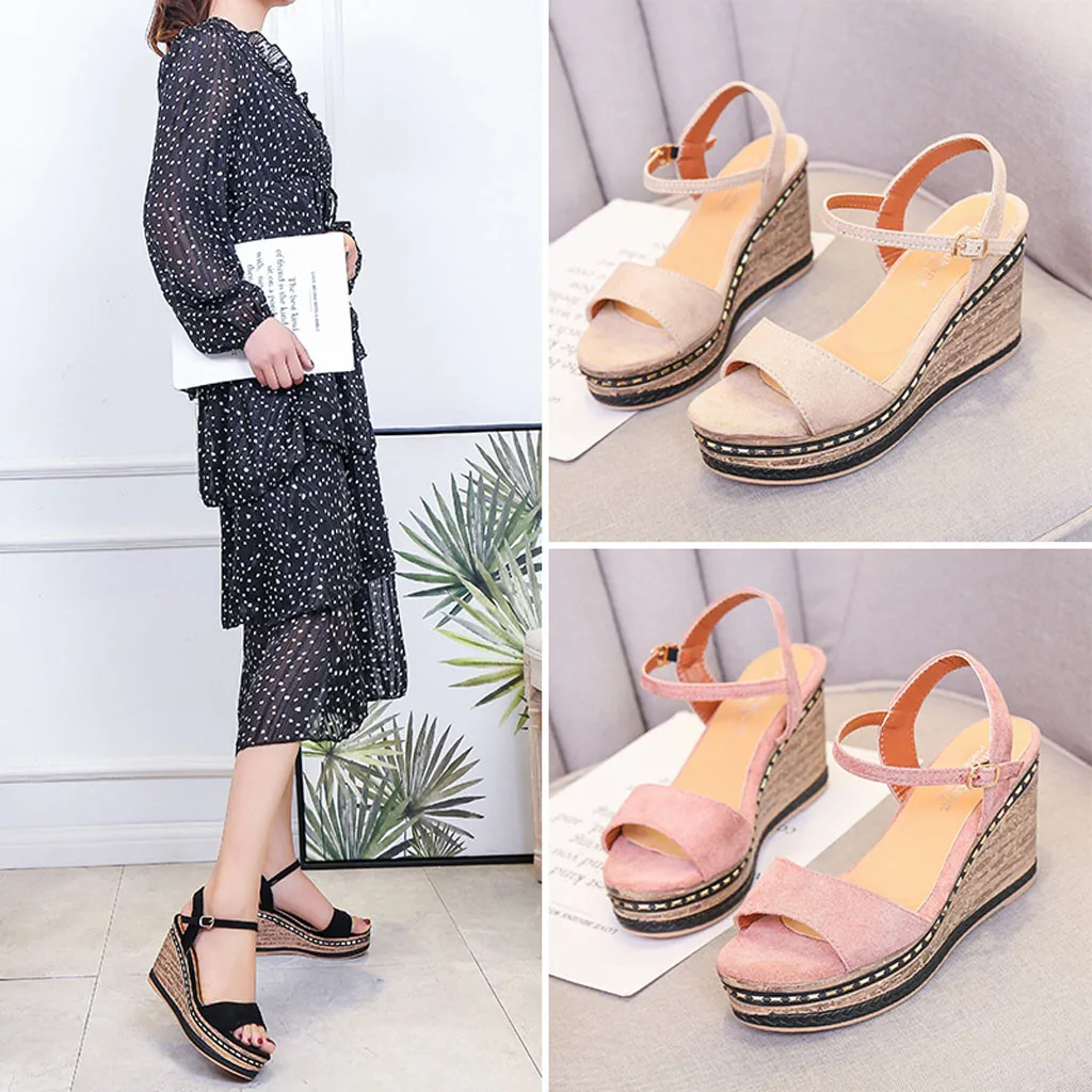 ONTO-MATO Famous Brand Women's Open-Toe Color Matching Suede High Heel Sandals Buckle Strap Wedge Shoes Dropshipping Sandalen
ONTO-MATO Famous Brand Women's Open-Toe Color Matching Suede High Heel Sandals Buckle Strap Wedge Shoes Dropshipping Sandalen