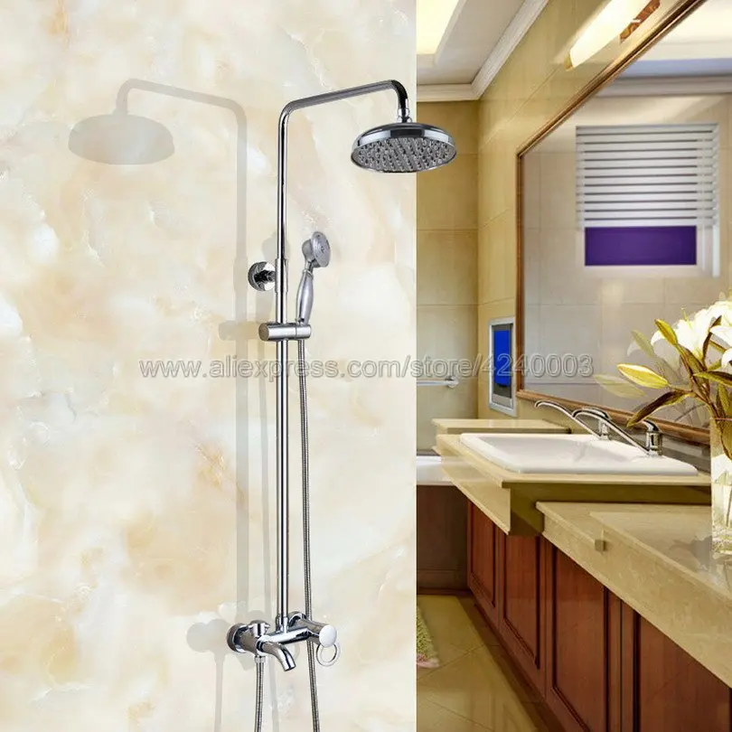 

New Modern Chrome Finish Rain Shower Set Faucet 8" Rainfall Shower Head W/ Hand Shower Spray Mixer Tap Wall Mounted Krs335