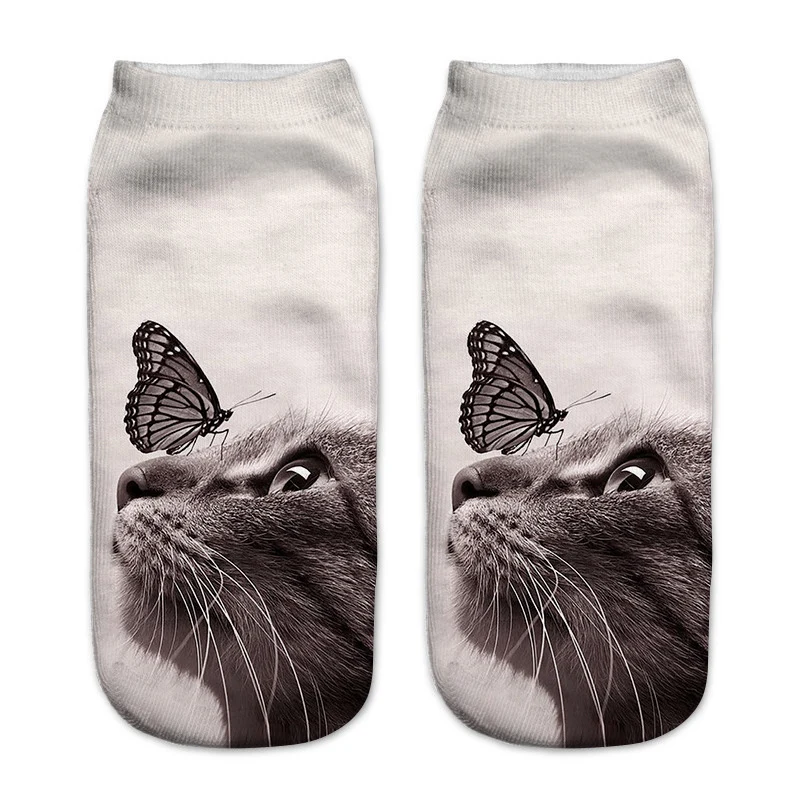 Cute Cat Short Socks 3D Printing Animal Harajuku Ankle Female Stocking Women Lingerie Men Streetwear Solid Black Pokemon Warmer (6)