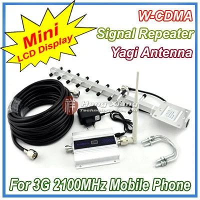 Image LCD Display !!! Mini W CDMA 2100Mhz Mobile Phone Signal Booster ,  WCDMA 3G Signal Repeater + Yagi Antenna with 10 Meters Cable